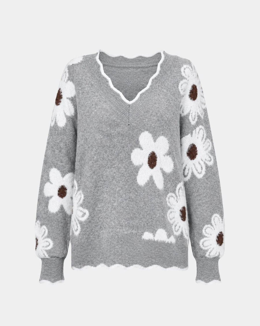 PAULA | TRICOT FLORAL ÉLÉGANT AVEC COL EN V