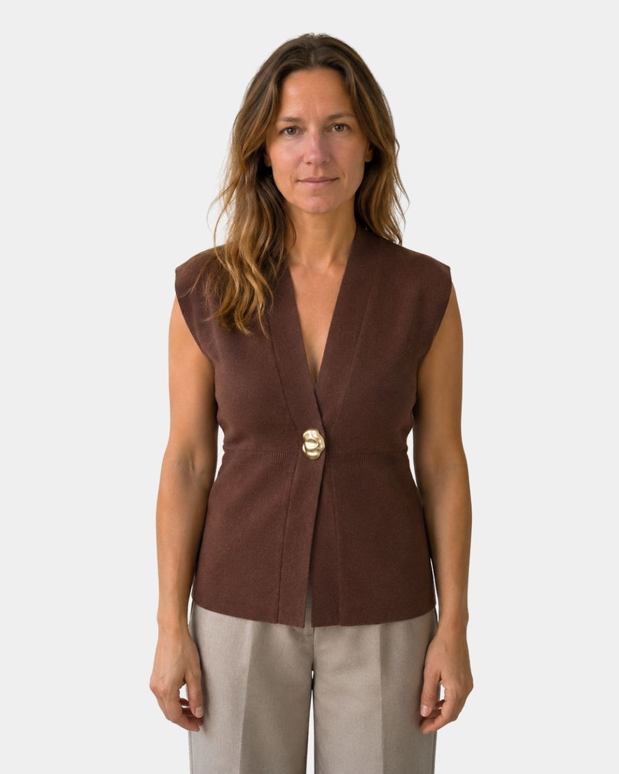 Félicie | Gilet en Tricot Détail Boutonné Col V