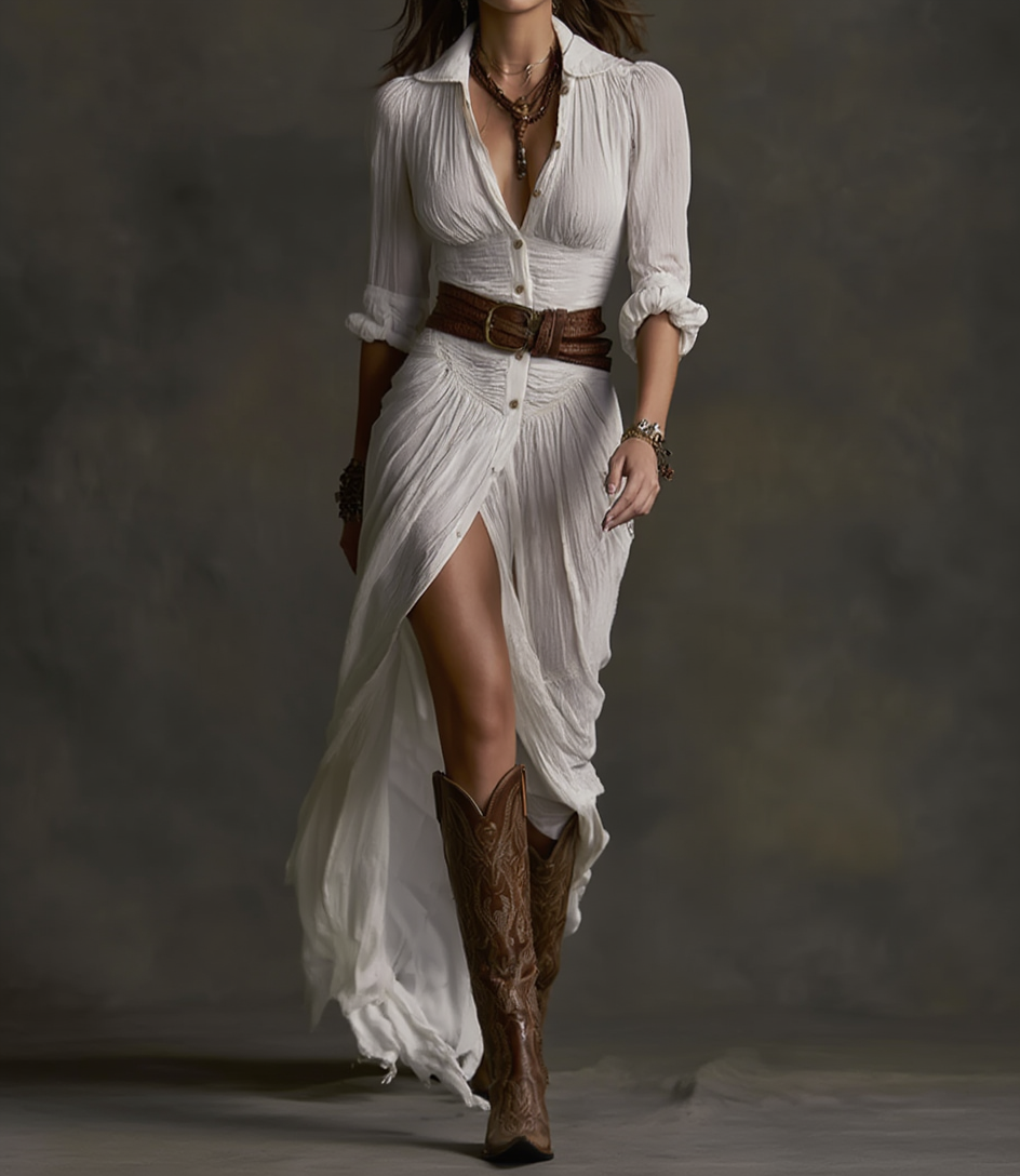 Aurore | Robe Longue en Lin à Col Inversé