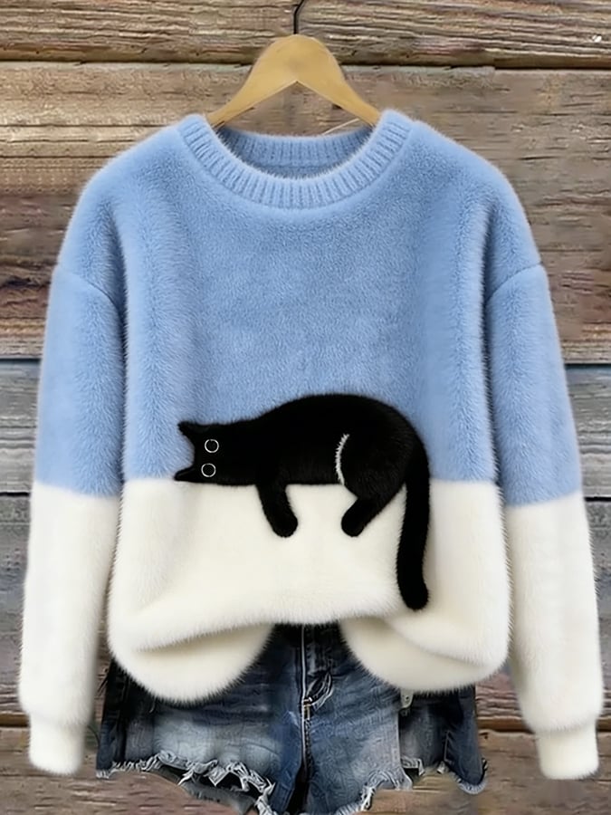 Émeline | Pull Oversize Élégant Imprimé Chat