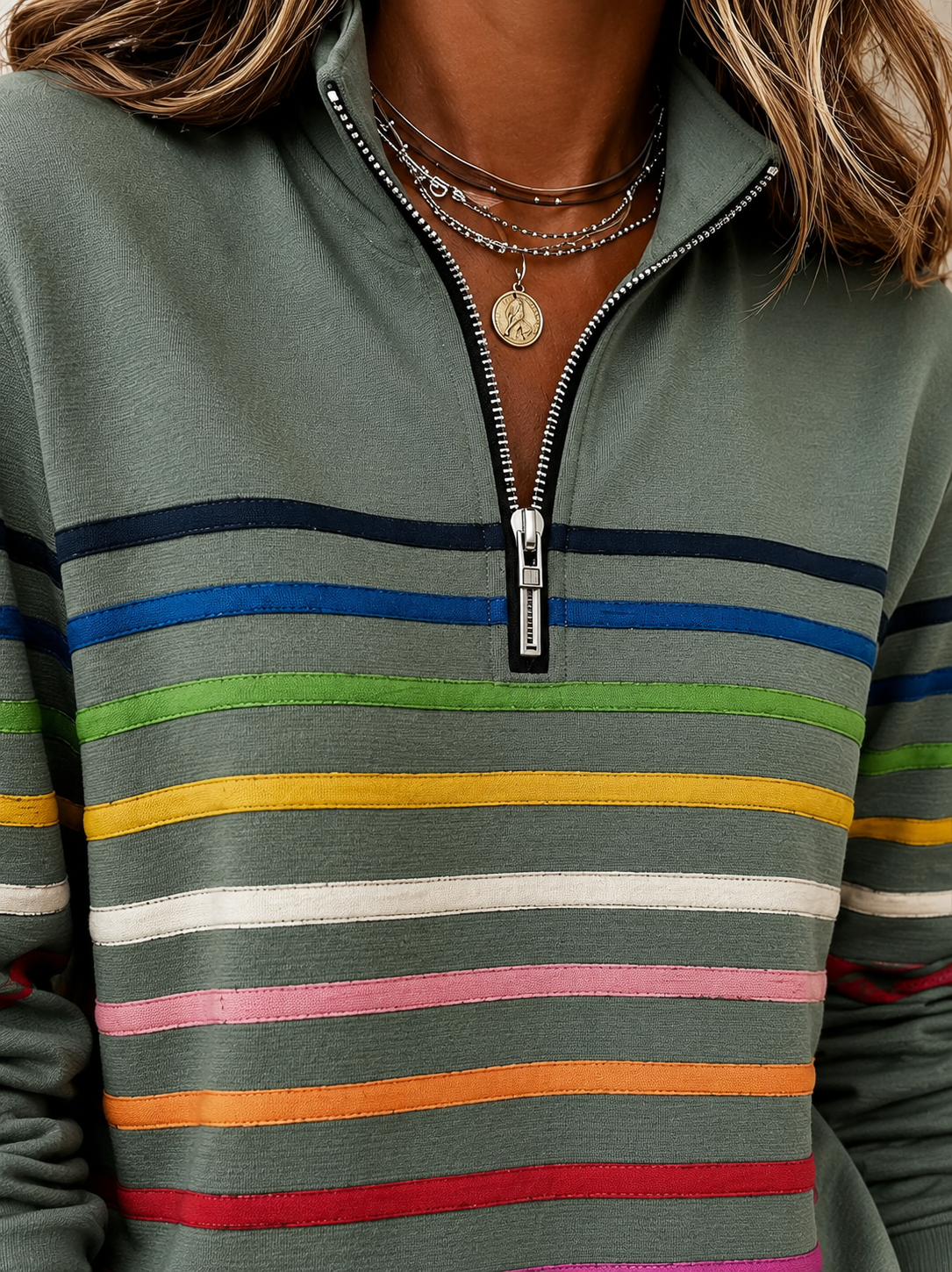 Maggie | Pull rayé à demi-zip