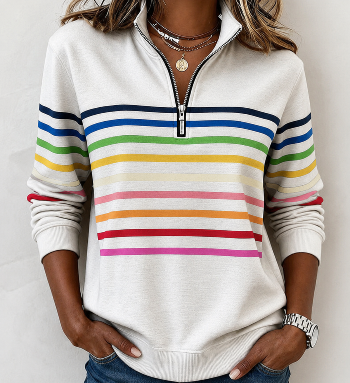 Maggie | Pull rayé à demi-zip