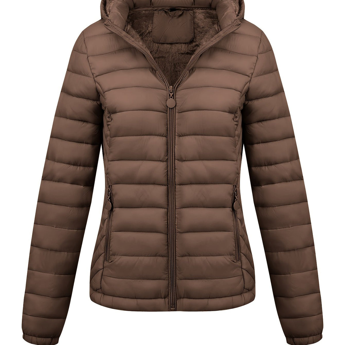 Lightweight Quilted Hooded Puffer Jacket with Fleece Lining