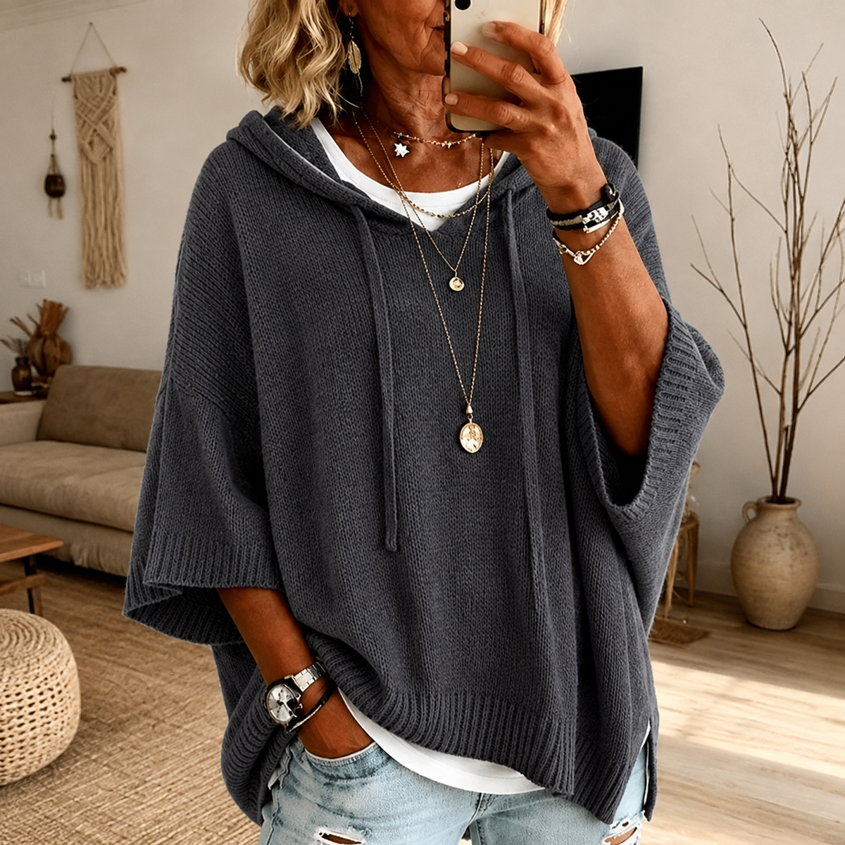 Camille | Pull Poncho Anthracite