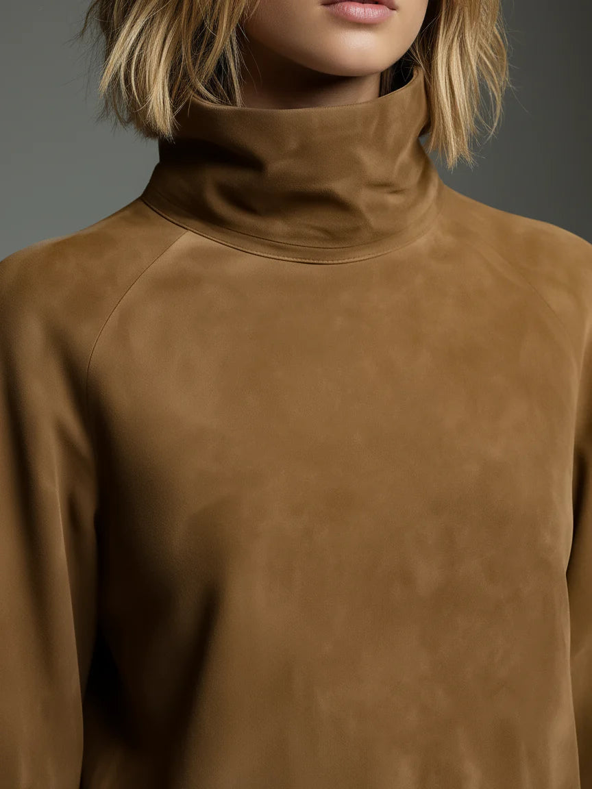 Bibiane | Mini Robe Oversize en Suédine à Col Montant