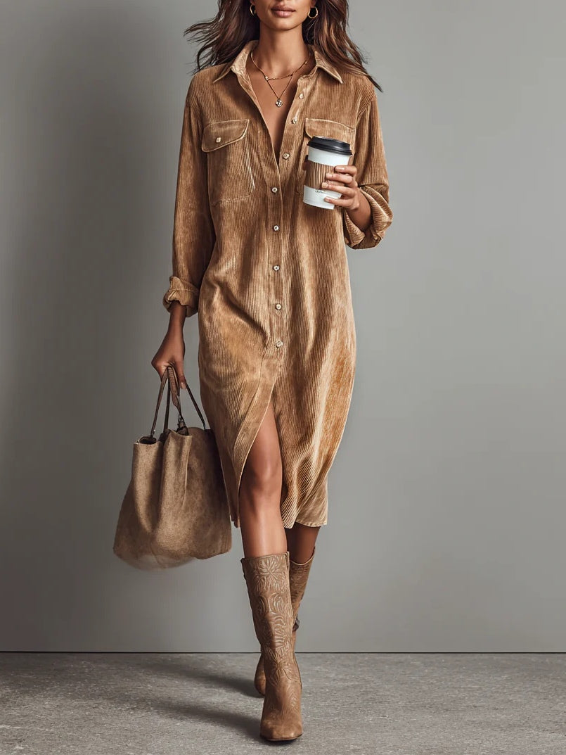 Estelle | Robe Midi en Velours Côtelé