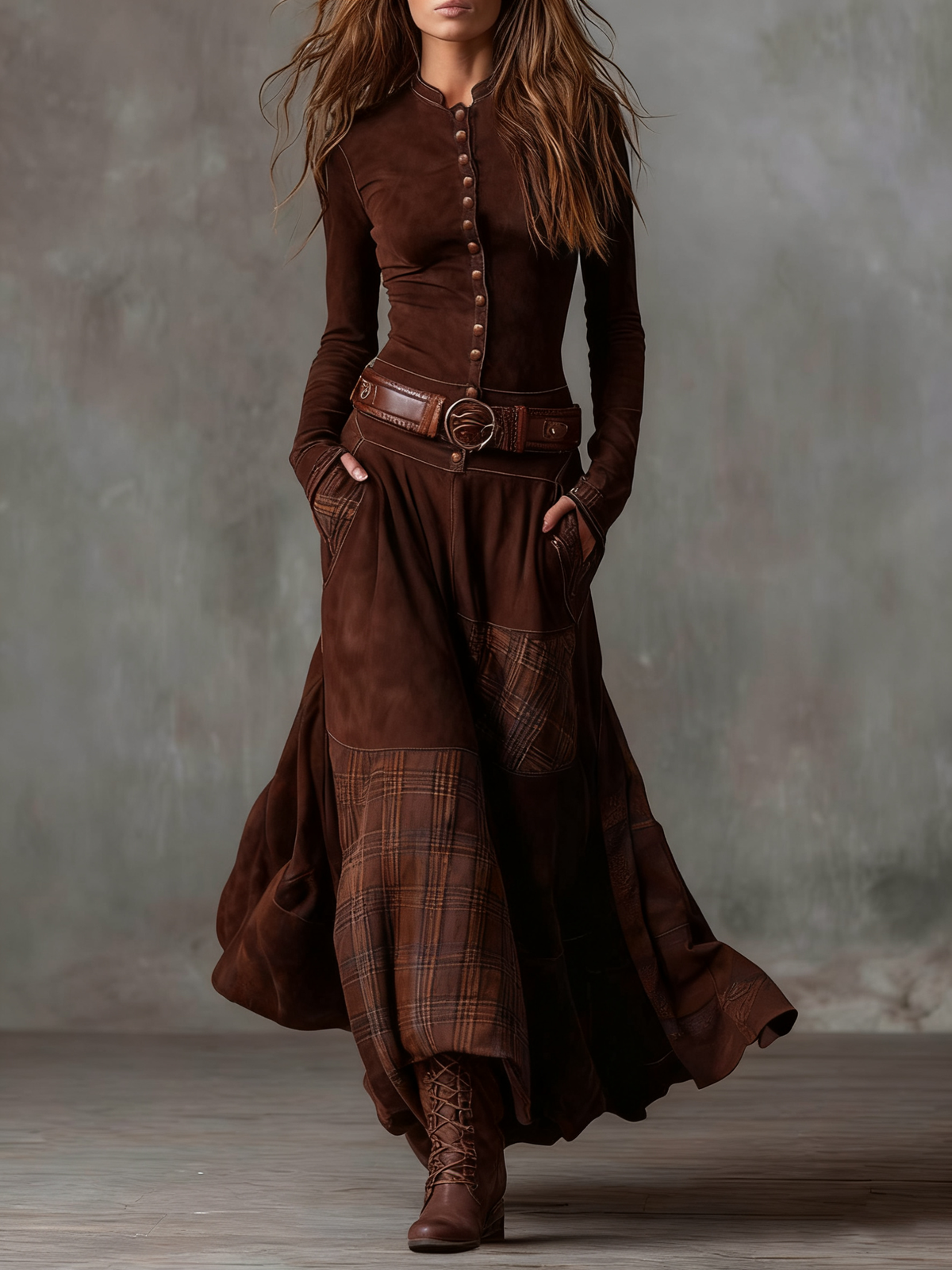 Elisa | Robe Longue en Suédine avec Ceinture