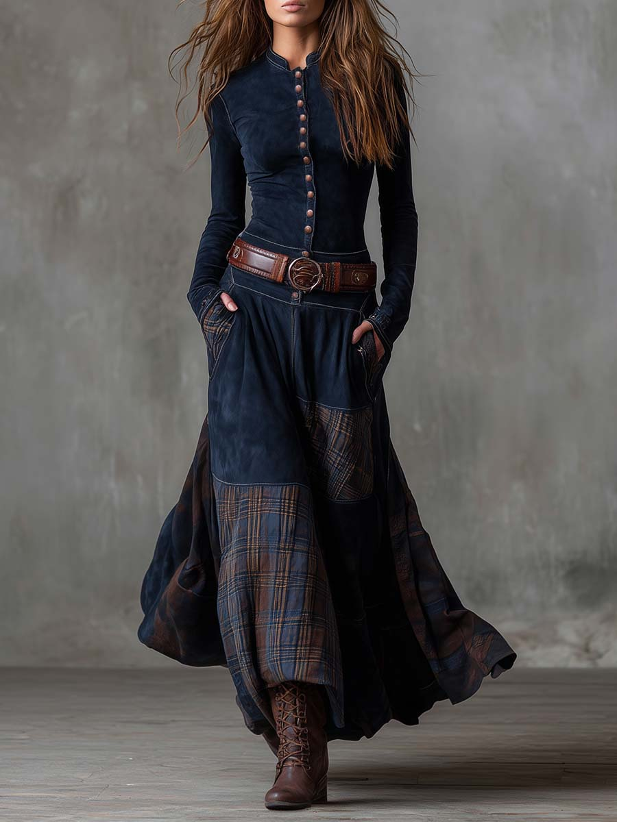 Elisa | Robe Longue en Suédine avec Ceinture