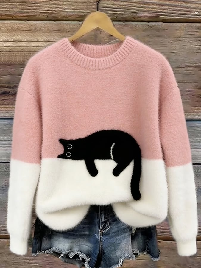 Émeline | Pull Oversize Élégant Imprimé Chat