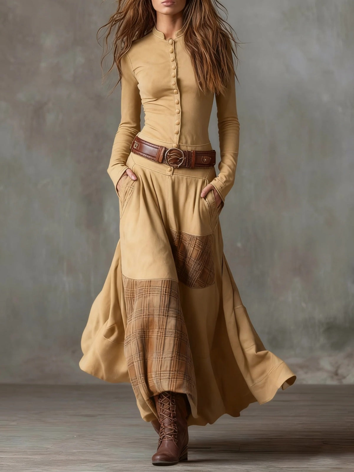 Elisa | Robe Longue en Suédine avec Ceinture