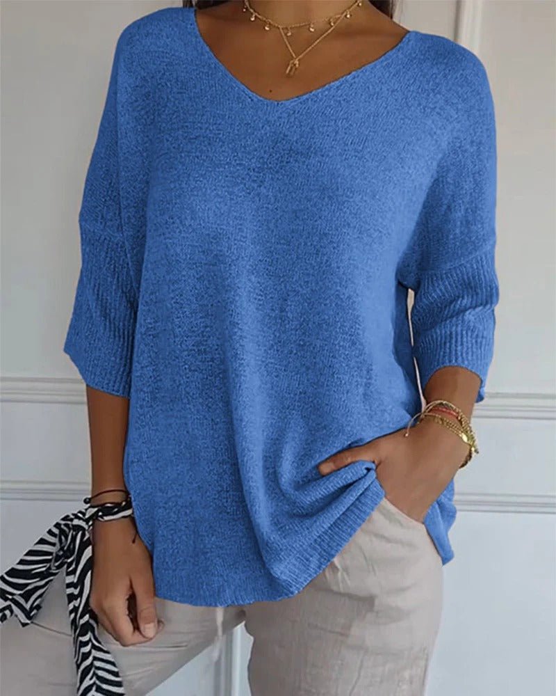 Ellen | Pull Doux en Maille à Col V et Manches 3/4