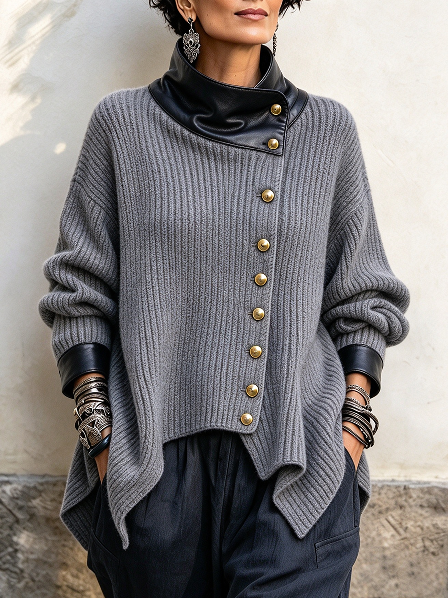 Olivia | Veste Gilet Élégante en Maille et Similicuir