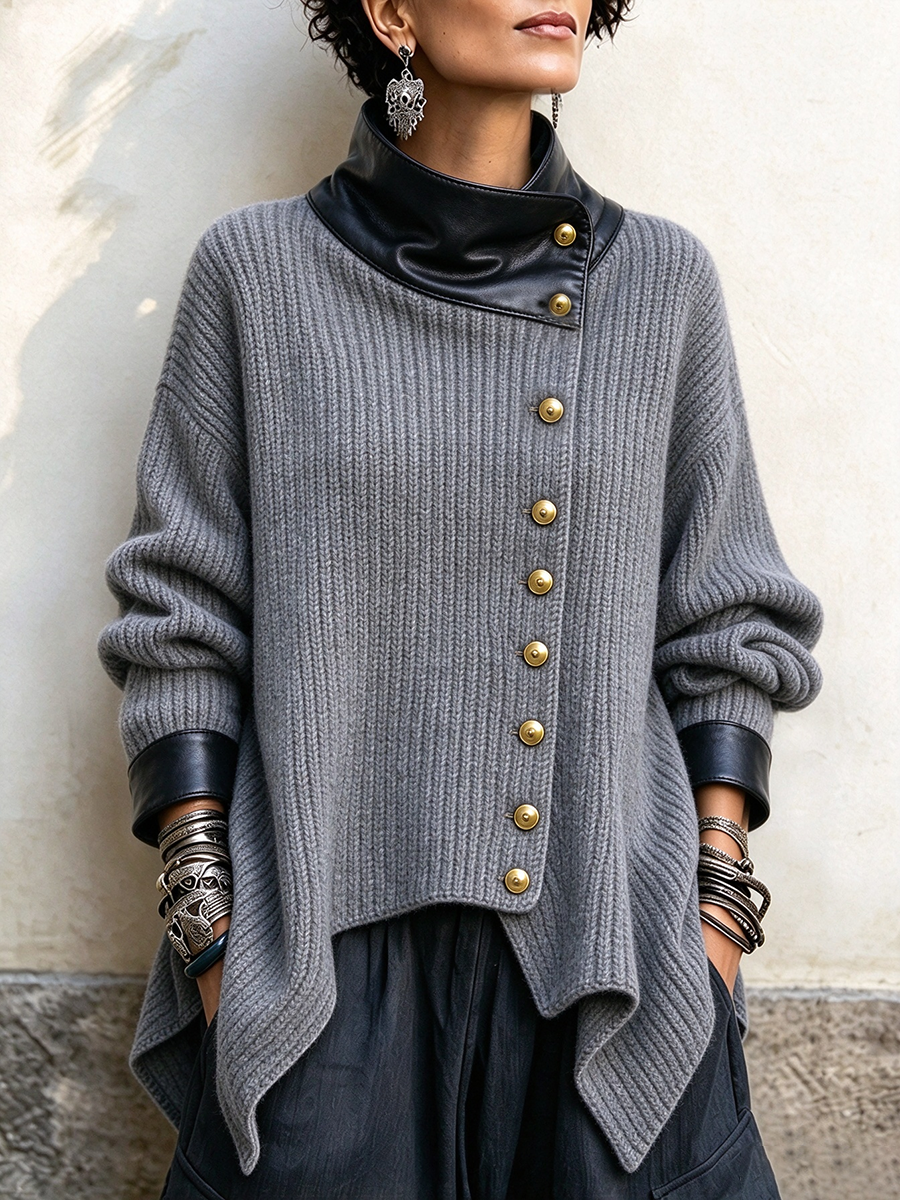 Olivia | Veste Gilet Élégante en Maille et Similicuir