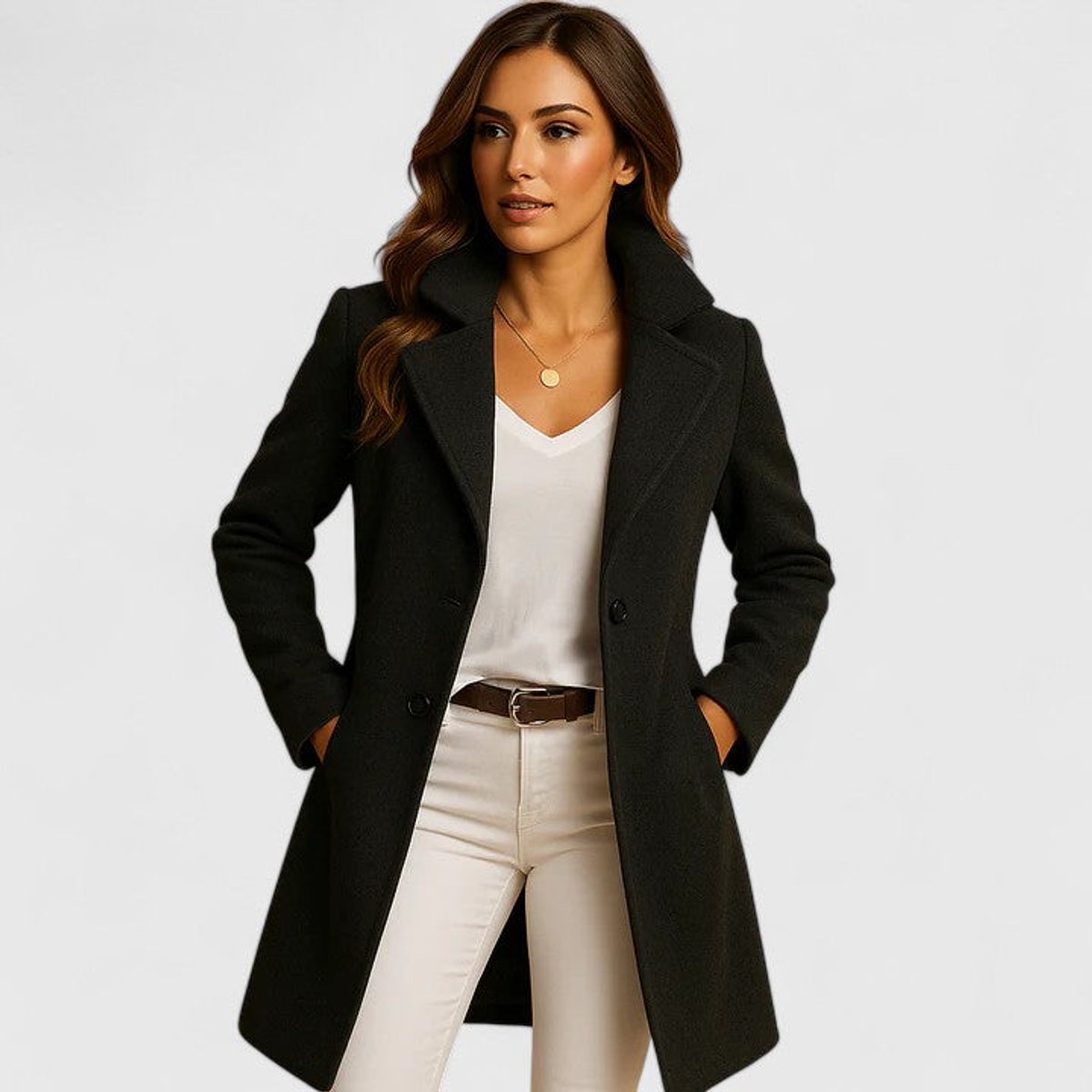 Blanche | Manteau Long Cintré à Col Cranté