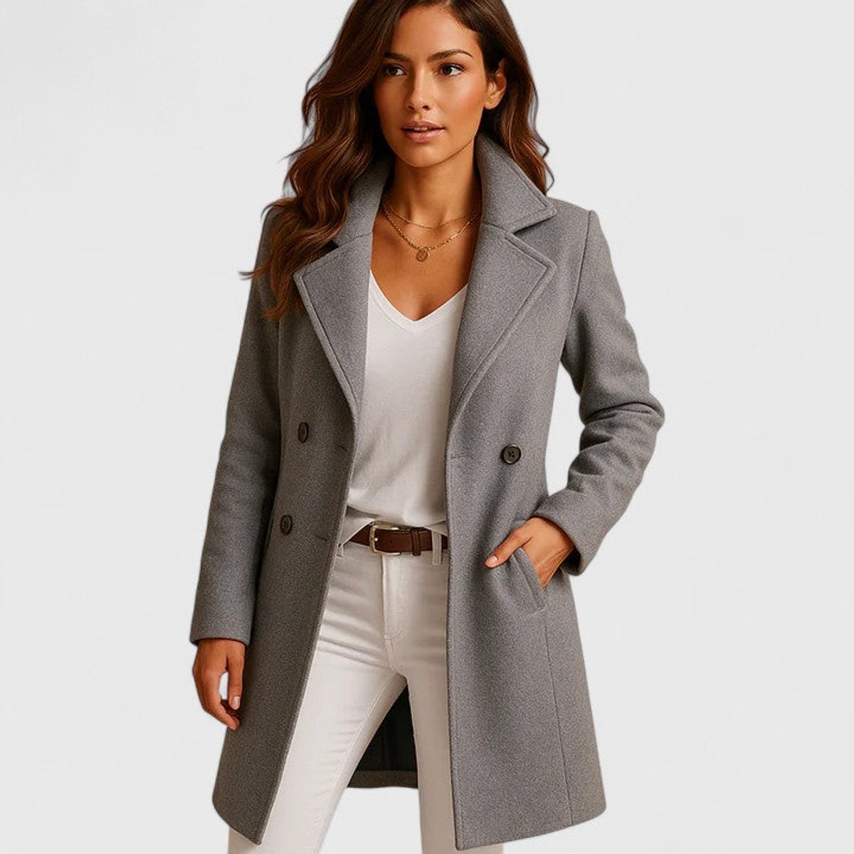 Blanche | Manteau Long Cintré à Col Cranté